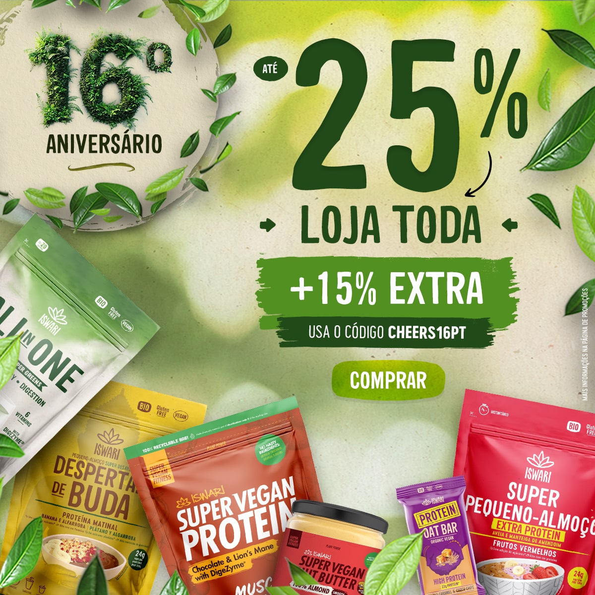 Até 25% loja toda + 15% (cupão CHEERS16PT) - 16º aniv